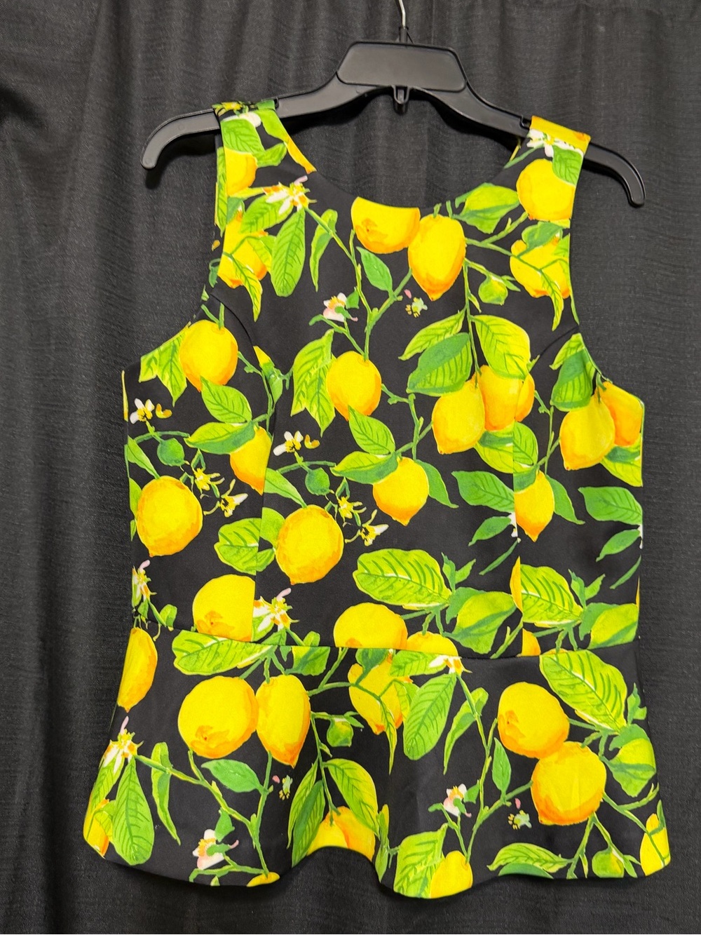 Alexia Admor Black Lemon Print Peplum Tank Top